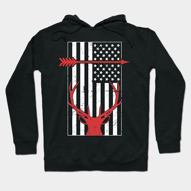 Vintage United States Flag & Beer Bow Hunting Hoodie by Wizardmode